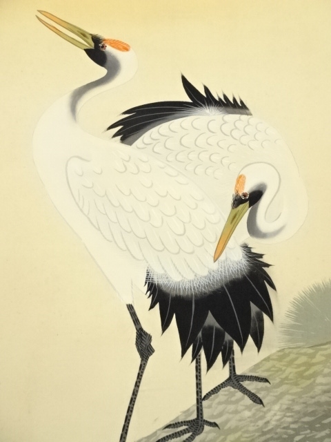 道具 ] - 道具 瑞雲筆 旭日双鶴 肉筆絹本掛軸（共箱） | ネット